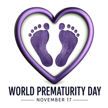 Heart with baby footprints symbolizing world prematurity day celebration on november seventeen