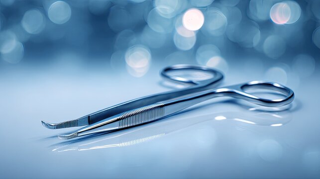 Close-up of Surgical Forceps Soft Focus with Blue Background