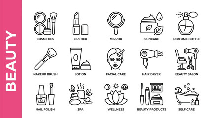 Fototapeta premium Cosmetics icons display beauty routine.