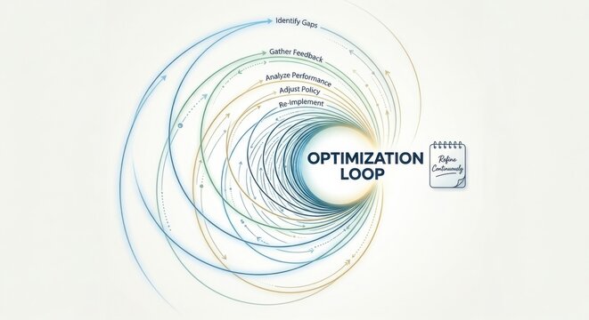 Circular Optimization Loop Illustrating Policy Refinement and Continuous Improvement Process