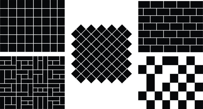 Seamless geometric paving pattern vector set featuring brick wall texture mosaic tiles grid parquet and checkerboard floor background designs