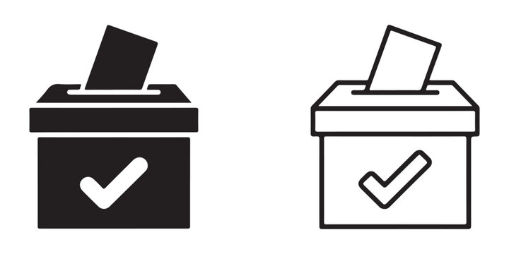 Vote ballot box icon solid black and outline style for election day or voting registration campaigns.