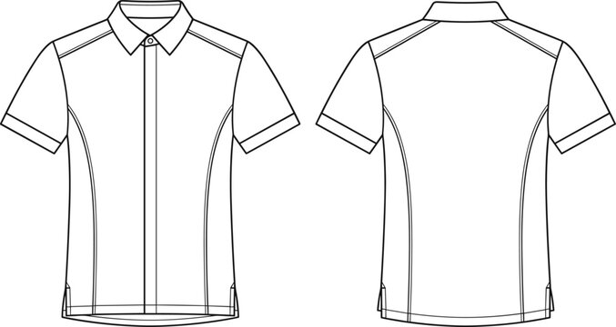 Short sleeve button down shirt vector fashion flat technical drawing sketch template front and back view illustration