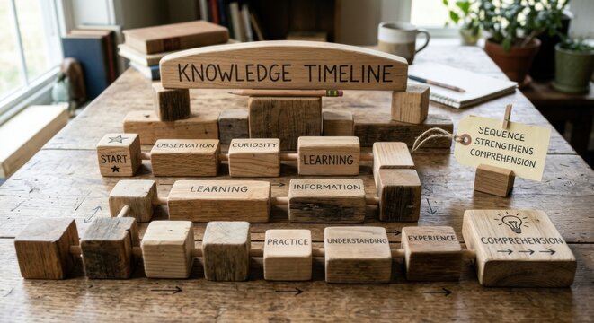 Wooden Blocks Forming a Knowledge Timeline Demonstrating Learning and Experience Progression