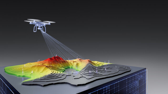 Quadcopter drone photogrammetry survey, digital terrain heat map scanning