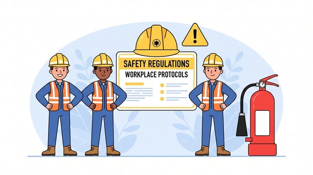 Workers following safety regulations at workplace