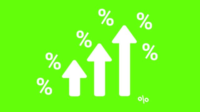 White arrows rise upward, flanked by percentage symbols