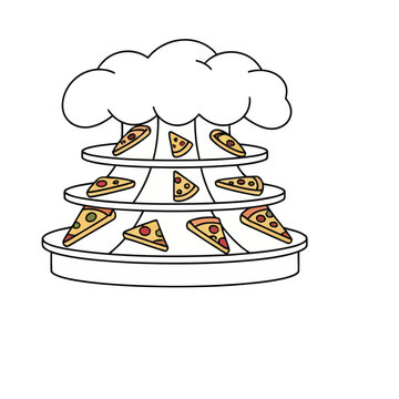 Pizza slices on tiered stand with cloud