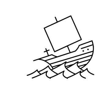 Sailing ship on waves