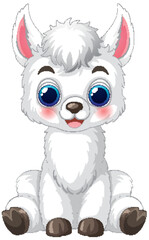 Fototapeta premium Cute White Baby Llama Vector Illustration Sitting on White Background