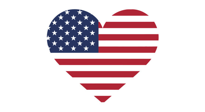 American flag heart symbol with melting effect with set against plain white background shape formed american stylized heart patriotism national