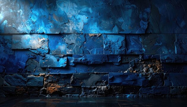 A textured, dark blue brick wall with a rustic feel.