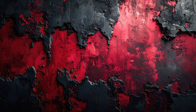 Abstract textured background with cracked black and red paint.