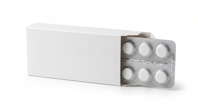 White medicine box and blister pack of pills