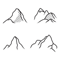 Fototapeta premium Set of Hand Drawn Mountain Icons, Minimalist Black and White Line Art Illustrations for Travel, Adventure, and Outdoor Branding Projects on a Clean White Background