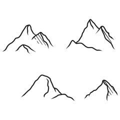 Fototapeta premium Minimalist Mountain Range Line Art Set, Black and White Hand-Drawn Peaks Illustration, Simple Vector Graphic Elements for Adventure Branding and Outdoor Design Projects