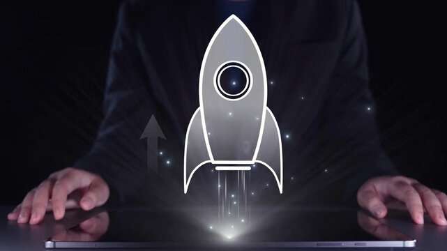Startup launch and business growth concept, rocket symbolism, entrepreneurship, startup innovation, and early-stage success strategies for new business development and expansion. Elide