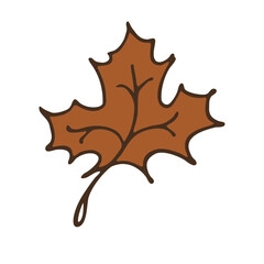 Naklejka premium Minimalist Brown Maple Leaf Illustration, Simple Hand-Drawn Autumn Botanical Icon with Clean Outlines on a White Background for Seasonal Design Projects