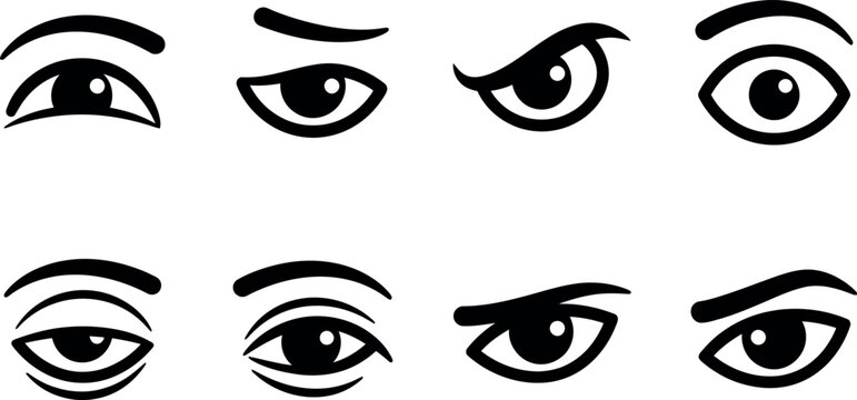 Set of expressive eye illustrations for design projects. Diverse eye expressions for creative visuals.