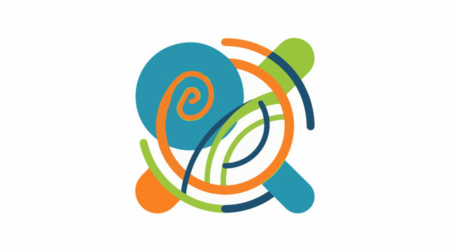 Abstract swirl and lines in blue orange green and navy on white