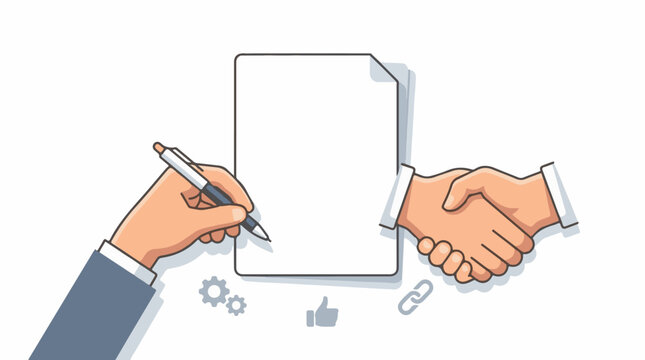 Agreement Handshake and contract signing with symbols