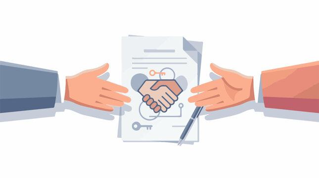 Agreement handshake over document with keys pen