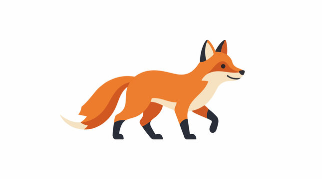 Animated orange fox walks right with a bushy tail and pointed ears