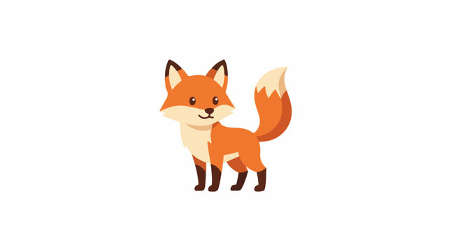 Adorable cartoon fox with bushy tail and pointy ears stands on white background