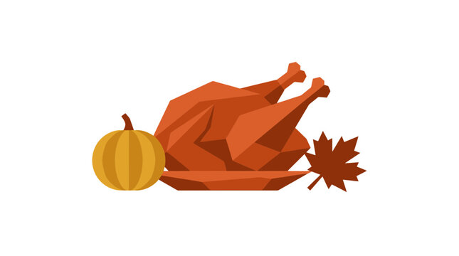 Low Poly Thanksgiving Turkey with Pumpkin and Maple Leaf