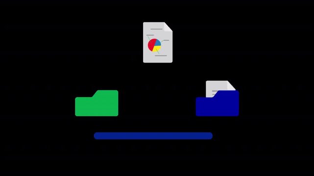 Animation of document transfer, representing file migration, document sharing, synchronization, and digital file management, Alpha channel with transparent background
