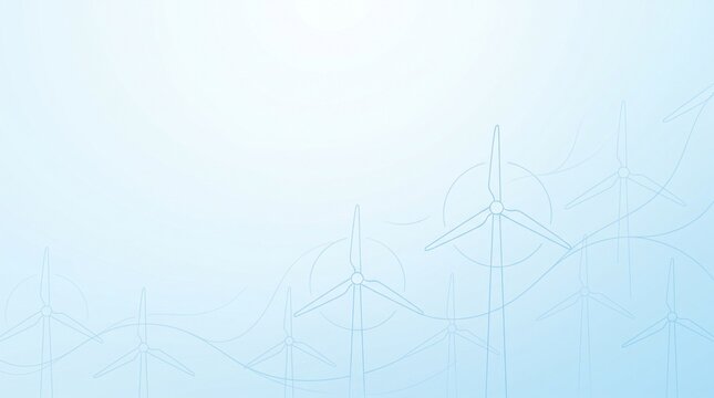Blueprint of Sustainable Power: A schematic drawing of wind turbines and wave energy converters, rendered in light blue hues.