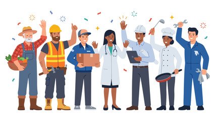 Fototapeta premium Diverse workforce professionals and workers lineup vector