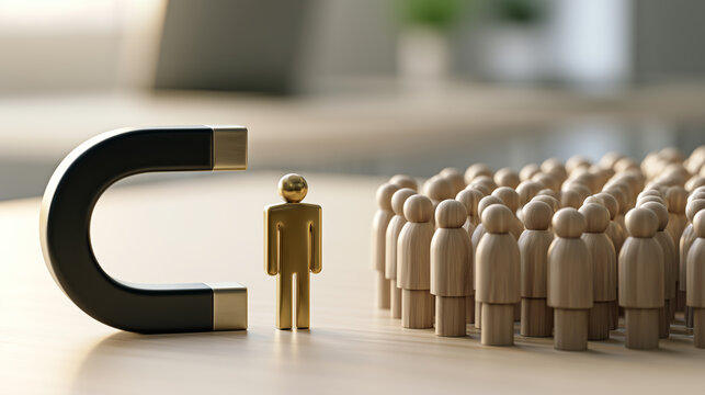 Concept of Leadership and Influence with Miniature Human Figures and Magnet