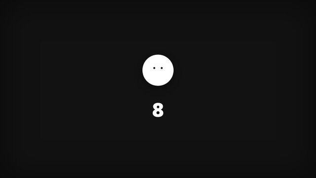 Minimalist white circle with dot eyes on black background. Simple design with a single number displayed below. Clean, modern style suitable for digital interfaces or abstract concepts