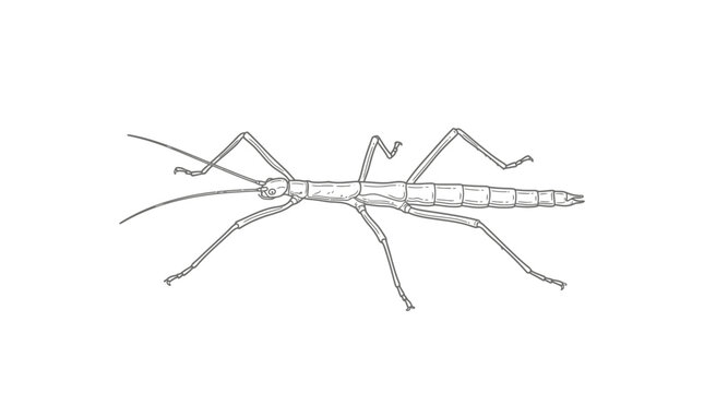 Minimalist monoline stick insect vector illustration isolated on white background