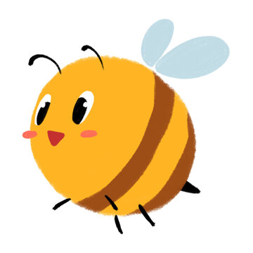 Cute bee cartoon character, isolated background, cute insect illustration for kids educational material and design element