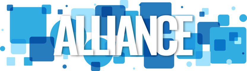 Obraz premium Bold Alliance text design with blue abstract geometric shapes for modern business and corporate communication projects