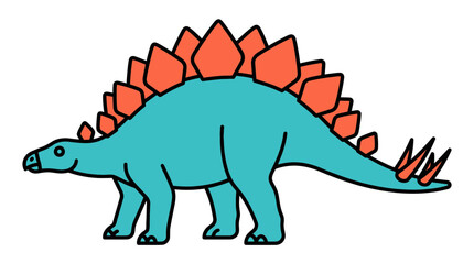 Stegosaurus dinosaur illustration with distinctive orange bony plates. © ombg
