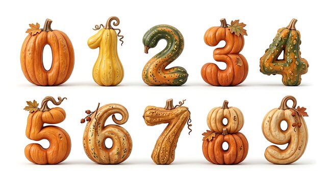 Pumpkin Shaped Numbers 0-9 Fall Harvest Seasonal Design Element Set