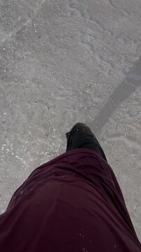 POV Person Running in Shallow Ocean Waves