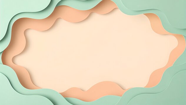 3D paper cut style frame border with central copy space on pastel green layers
