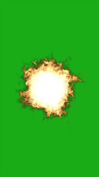 Fire Blast Explosion on Green Screen, Fiery Burst Overlay Animation, Chroma Key Explosion Effect
