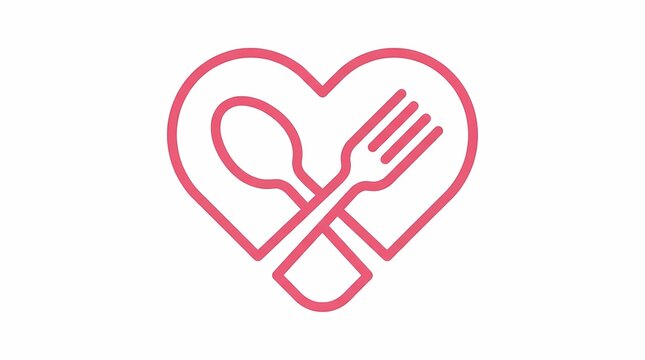 Heart shaped spoon and fork icon representing healthy eating.