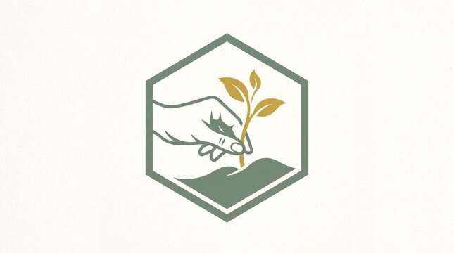 Hand planting seedling logo icon. Sustainable agriculture and eco friendly growth symbol.