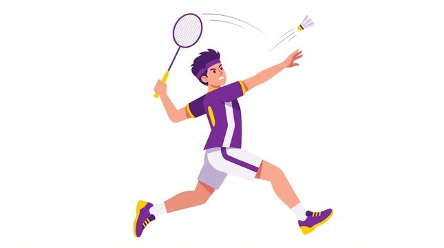Badminton Player Vector Illustration in Action Lunge Swing