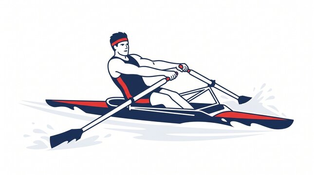 Dynamic Rowing Scull Athlete Minimalist Vector Illustration