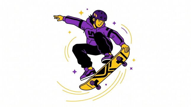 Stylized Skateboarder Performing Mid-Air Trick Vector Illustration