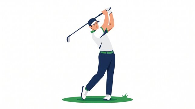 Male Golfer Swinging Club Vector Flat Illustration White Background