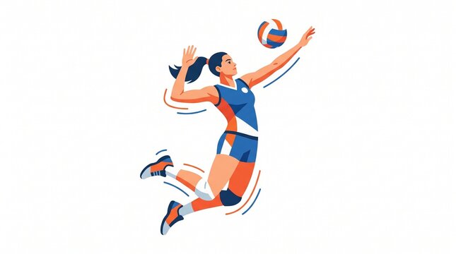 Female Volleyball Player Spike Vector Illustration on White