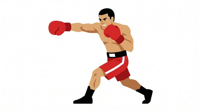 Male Boxer Throwing Punch Vector Illustration with Red Gloves